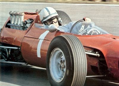 John Surtees behind the wheel of the Ferrari at Brands Hatch in 1965